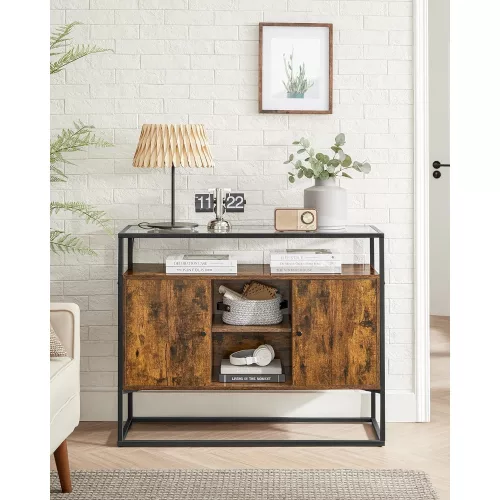 vasagle-comoda-cu-blat-din-sticla-securizata-rafturi-deschise-si-doua-usi-maro-rustic
