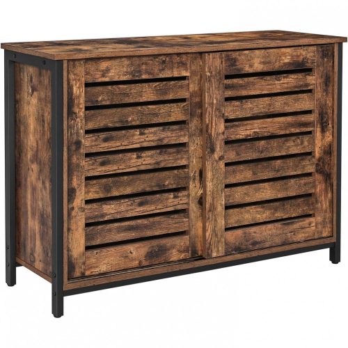 vasagle-comoda-cu-doua-usi-glisante-maro-rustic-100x35x70cm