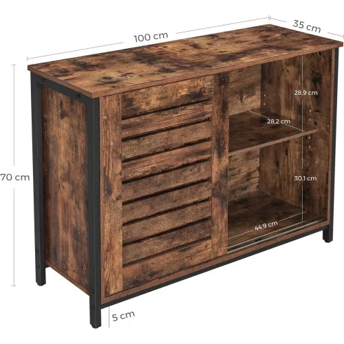 vasagle-comoda-cu-doua-usi-glisante-maro-rustic-100x35x70cm