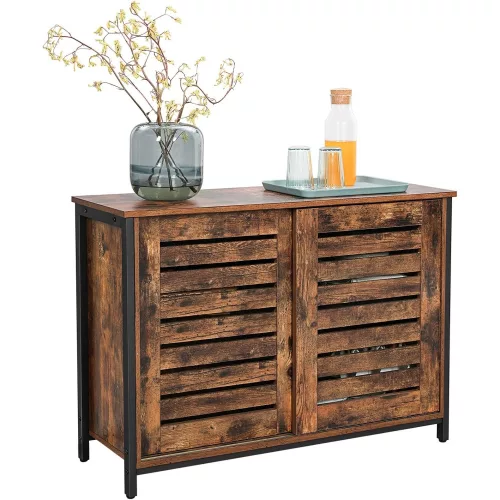 vasagle-comoda-cu-doua-usi-glisante-maro-rustic-100x35x70cm