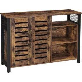 vasagle-comoda-cu-doua-usi-si-rafturi-deschise-maro-rustic-110x33x75cm