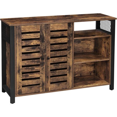 vasagle-comoda-cu-doua-usi-si-rafturi-deschise-maro-rustic-110x33x75cm
