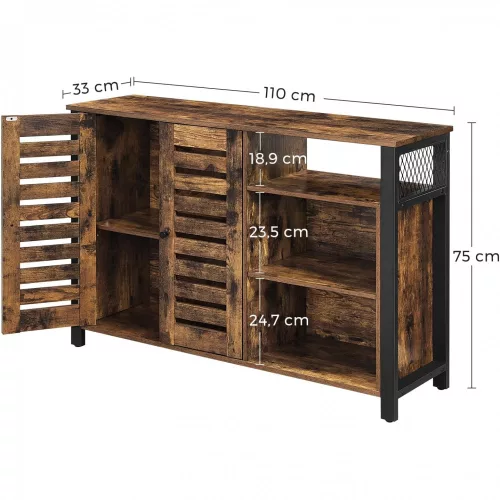 vasagle-comoda-cu-doua-usi-si-rafturi-deschise-maro-rustic-110x33x75cm