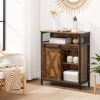 vasagle-comoda-cu-usa-glisanta-si-rafturi-deschise-maro-rustic-70x30x80cm