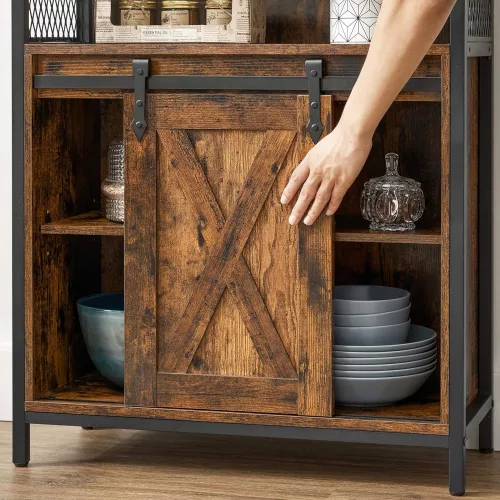 vasagle-comoda-cu-usa-glisanta-si-rafturi-deschise-maro-rustic-70x30x80cm