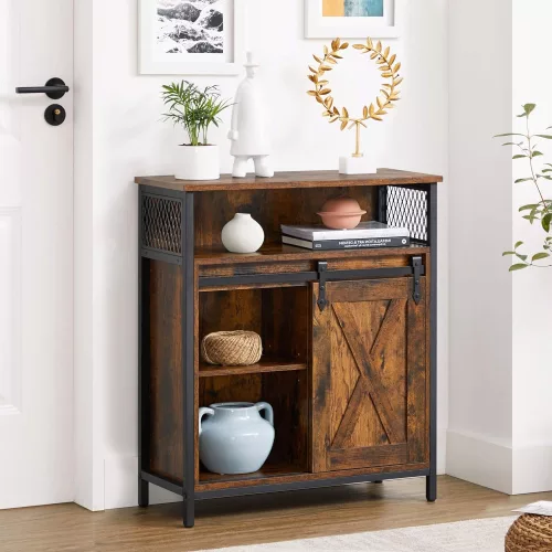 vasagle-comoda-cu-usa-glisanta-si-rafturi-deschise-maro-rustic-70x30x80cm