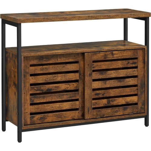 vasagle-comoda-cu-usi-glisante-si-rafturi-deschise-maro-rustic-100x35x80cm