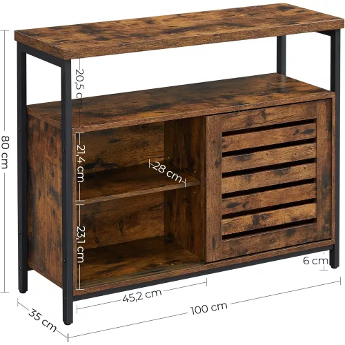 vasagle-comoda-cu-usi-glisante-si-rafturi-deschise-maro-rustic-100x35x80cm
