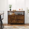 vasagle-comoda-cu-usi-glisante-si-rafturi-deschise-maro-rustic-100x35x80cm