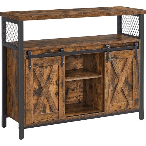 vasagle-comoda-cu-usi-glisante-si-rafturi-deschise-maro-rustic-100x33x80cm