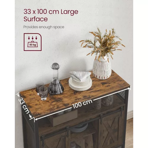 vasagle-comoda-cu-usi-glisante-si-rafturi-deschise-maro-rustic-100x33x80cm