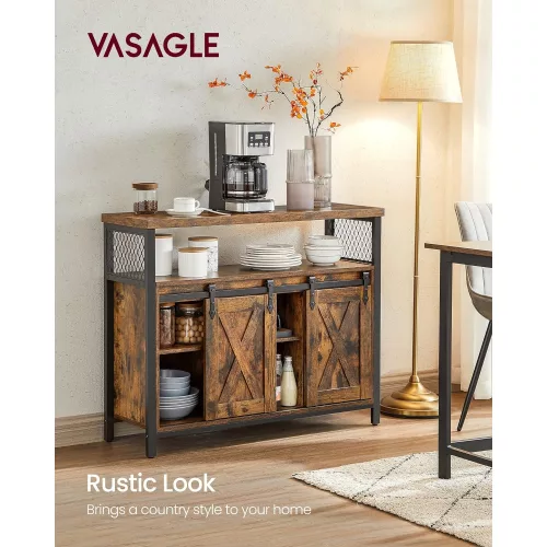 vasagle-comoda-cu-usi-glisante-si-rafturi-deschise-maro-rustic-100x33x80cm