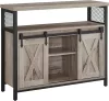 vasagle-comoda-cu-usi-glisante-si-rafturi-deschise-maro-cenusiu-100x33x80cm
