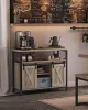 vasagle-comoda-cu-usi-glisante-si-rafturi-deschise-maro-cenusiu-100x33x80cm