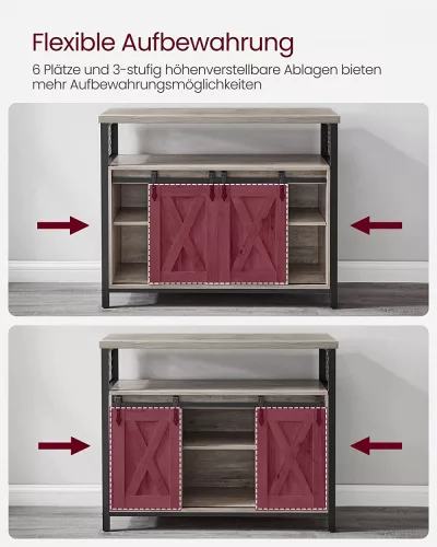 vasagle-comoda-cu-usi-glisante-si-rafturi-deschise-maro-cenusiu-100x33x80cm
