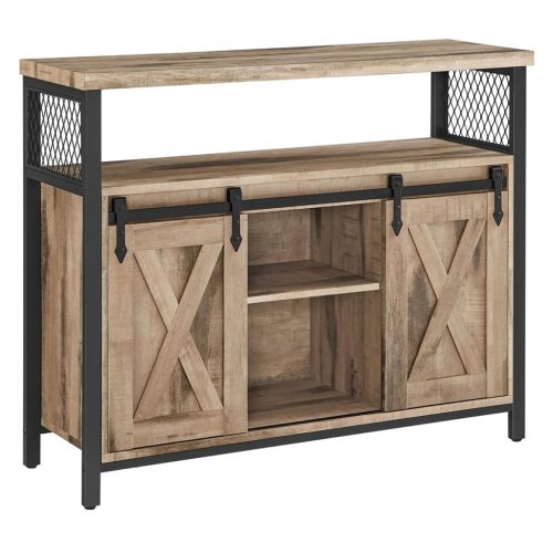 vasagle-comoda-cu-usi-glisante-si-rafturi-deschise-maro-nisip-100x33x80cm