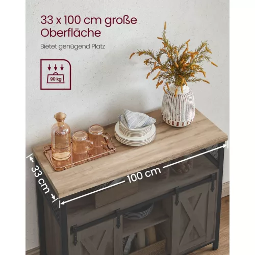 vasagle-comoda-cu-usi-glisante-si-rafturi-deschise-maro-nisip-100x33x80cm