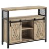 vasagle-comoda-cu-usi-glisante-si-rafturi-deschise-maro-turcoaz-100x33x80cm
