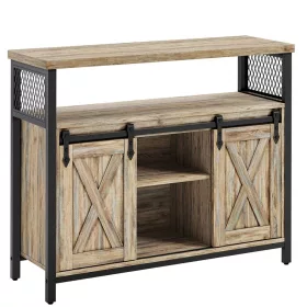 vasagle-comoda-cu-usi-glisante-si-rafturi-deschise-maro-turcoaz-100x33x80cm