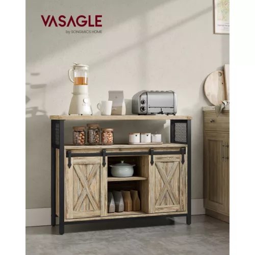 vasagle-comoda-cu-usi-glisante-si-rafturi-deschise-maro-turcoaz-100x33x80cm