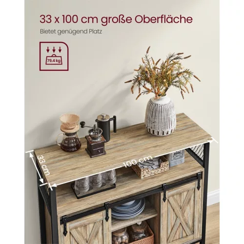 vasagle-comoda-cu-usi-glisante-si-rafturi-deschise-maro-turcoaz-100x33x80cm