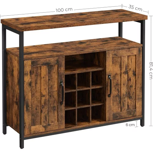 vasagle-comoda-cu-doua-usi-si-rafturi-deschise-maro-rustic-100x35x81cm