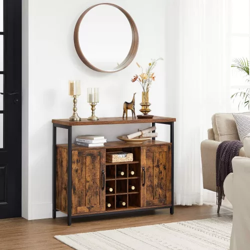 vasagle-comoda-cu-doua-usi-si-rafturi-deschise-maro-rustic-100x35x81cm