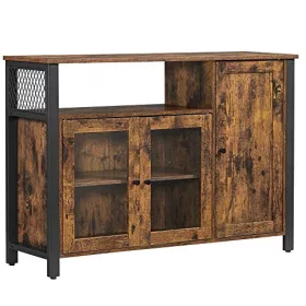 vasagle-comoda-cu-trei-usi-si-rafturi-deschise-maro-rustic-110x33x75cm