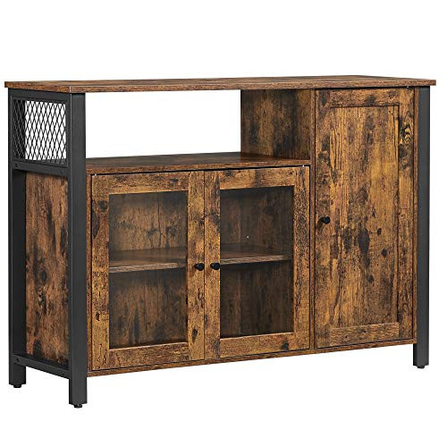 vasagle-comoda-cu-trei-usi-si-rafturi-deschise-maro-rustic-110x33x75cm