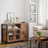 vasagle-comoda-cu-trei-usi-si-rafturi-deschise-maro-rustic-110x33x75cm