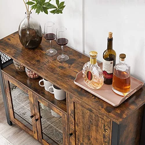 vasagle-comoda-cu-trei-usi-si-rafturi-deschise-maro-rustic-110x33x75cm