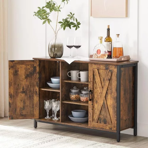vasagle-comoda-cu-doua-usi-si-rafturi-deschise-maro-rustic-100x35x70cm