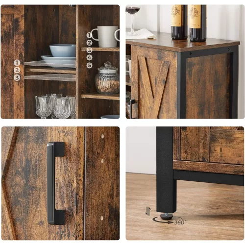 vasagle-comoda-cu-doua-usi-si-rafturi-deschise-maro-rustic-100x35x70cm