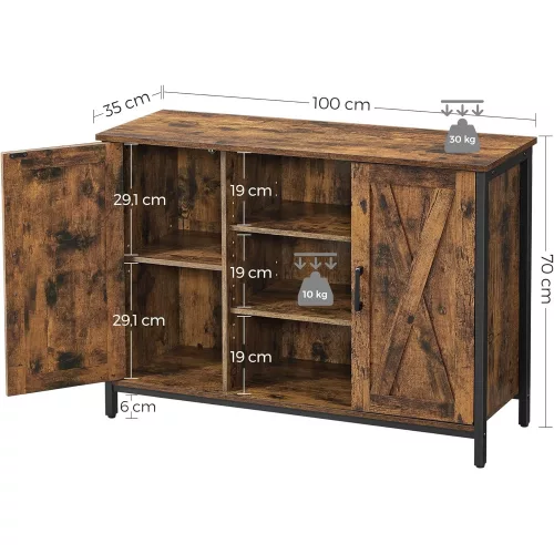 vasagle-comoda-cu-doua-usi-si-rafturi-deschise-maro-rustic-100x35x70cm