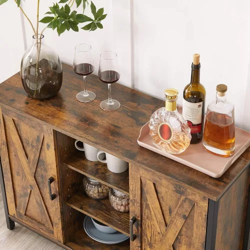 vasagle-comoda-cu-doua-usi-si-rafturi-deschise-maro-rustic-100x35x70cm