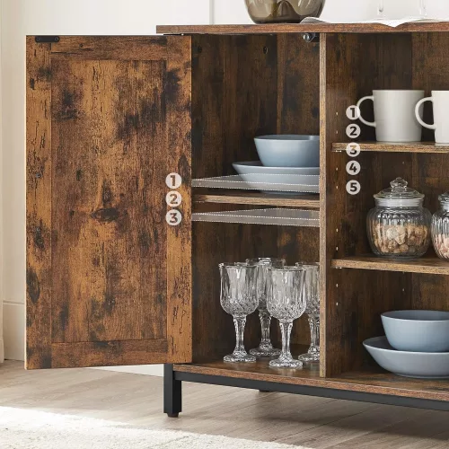 vasagle-comoda-cu-doua-usi-si-rafturi-deschise-maro-rustic-100x35x70cm