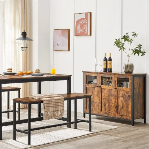 vasagle-comoda-cu-trei-usi-maro-rustic-100x35x75cm