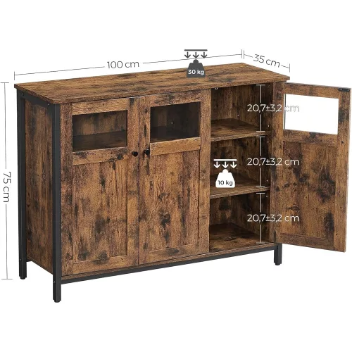 vasagle-comoda-cu-trei-usi-maro-rustic-100x35x75cm
