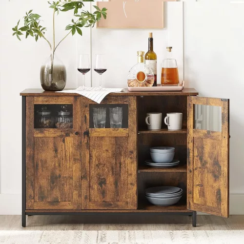 vasagle-comoda-cu-trei-usi-maro-rustic-100x35x75cm