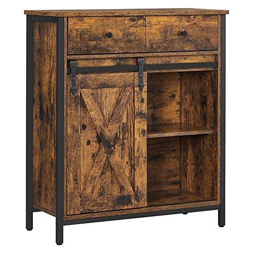 vasagle-comoda-cu-usa-glisanta-si-sertare-maro-rustic-70x30x80cm