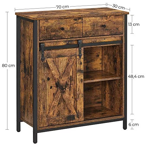 vasagle-comoda-cu-usa-glisanta-si-sertare-maro-rustic-70x30x80cm