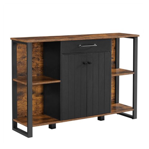 vasagle-bufet-cu-sertar-rafturi-usi-maro-rustic-120x30x80cm