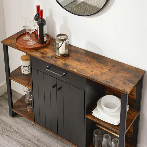 vasagle-bufet-cu-sertar-rafturi-usi-maro-rustic-120x30x80cm