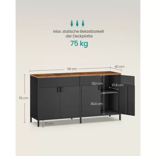 Dulap de depozitare, 4 uși, închidere magnetică, maro rustic