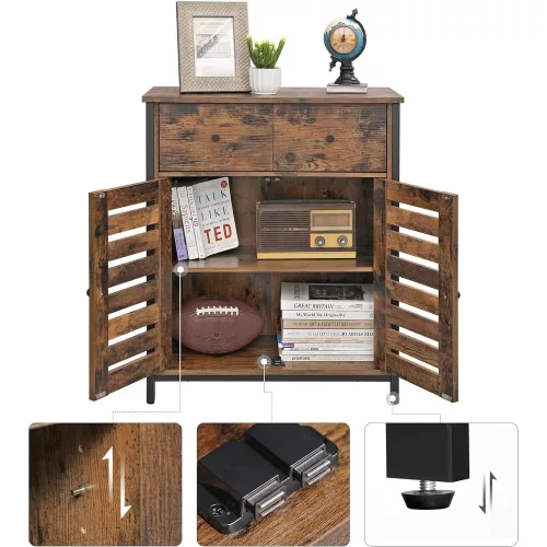 vasagle-comoda-cu-doua-usi-si-sertare-maro-rustic-68x30x80cm