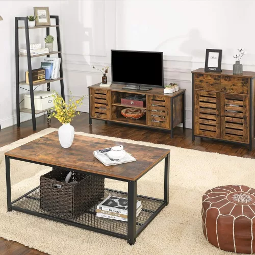vasagle-comoda-cu-doua-usi-si-sertare-maro-rustic-68x30x80cm