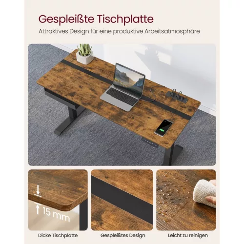 Birou reglabil electric, cu sertar, rustic maro 140 cm