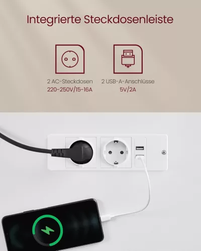Masă birou, reglabil electric cu sertar, alb, 160 cm