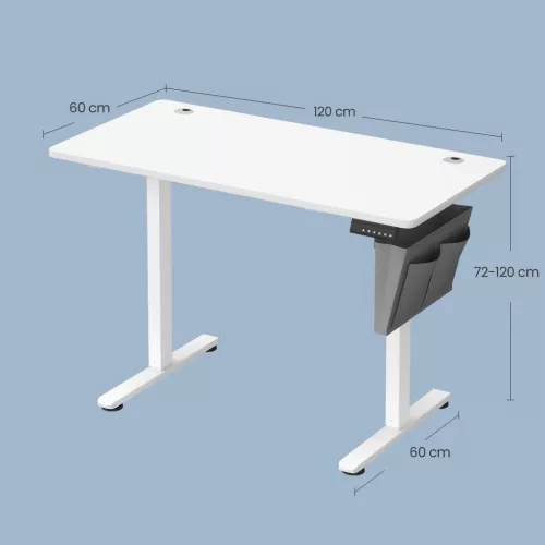 Birou reglabil electric, 120 x 60 cm, 4 înălțimi de memorie, alb