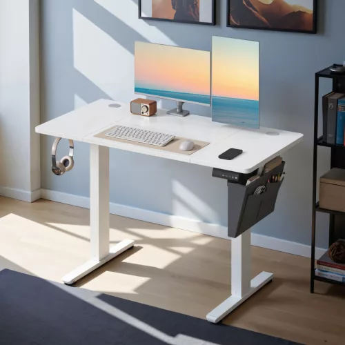 Birou reglabil electric, 120 x 60 cm, 4 înălțimi de memorie, alb